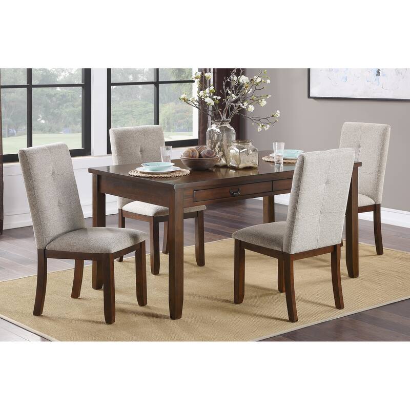 Upholstered Chairs Set of 2 Dark Cherry Finish Wood Frame Tufted Back Dining Chairs