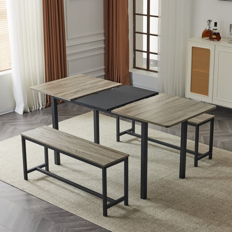 3 - Piece Expandable Dining Set,One Table With Two Benches