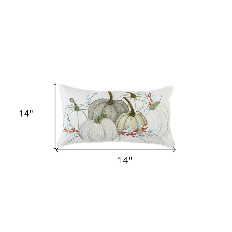 HomeRoots 14" X 14" Green and White Thanksgiving Cotton Pillow With Embroidery Edges