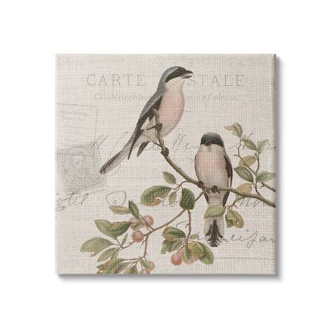 Stupell Industries Summer Birds Tree Branch Antique European Postal Pattern Canvas Wall Art - Off-white