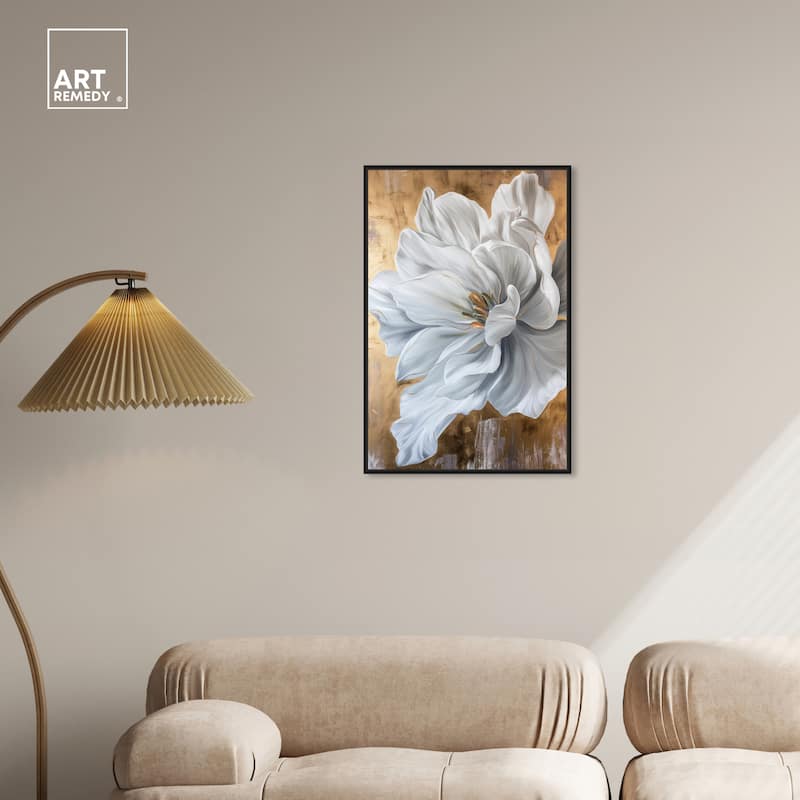 Art Remedy Bloom White Petals Framed Floral Fine 1 Piece Canvas Wall Art