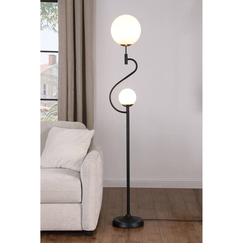 Dacki 69-Inch Dual Spherical Bulb Metal Floor Lamp Black - White