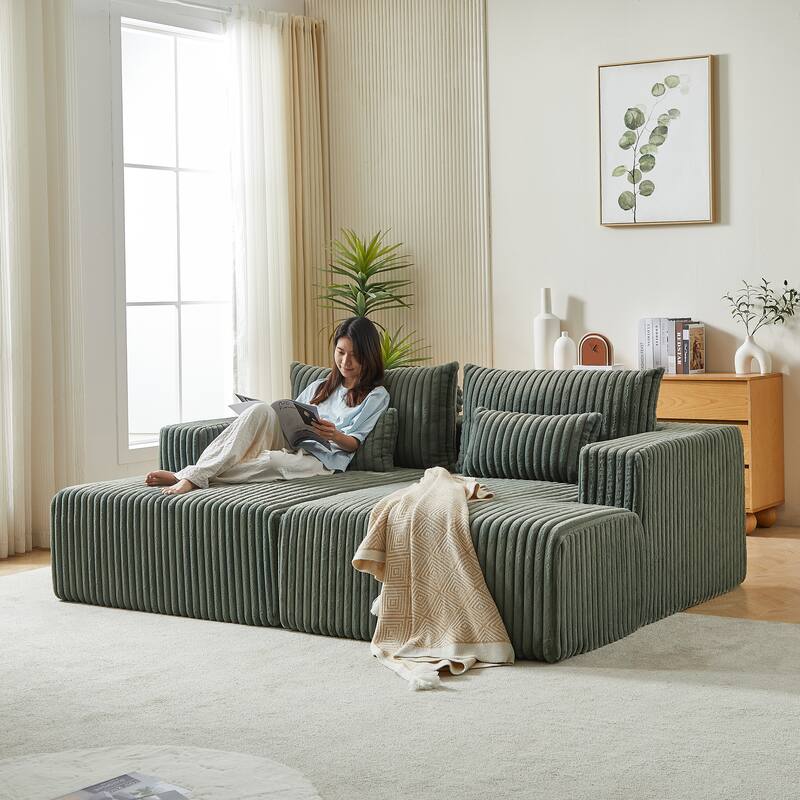 Modern 87" Cloud Plush Lounge Chaise, Fluffy Sleeper Chair with Reclining Sofa Bed for Living Room - Army Green