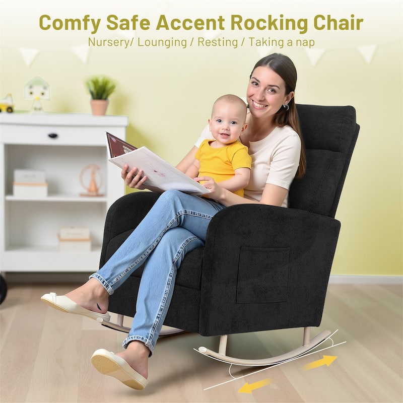 Accent Rocking Chair, Upholstered Nursery Glider Rocker for Baby and Kids, Comfy Armchair Lounger with Footrest
