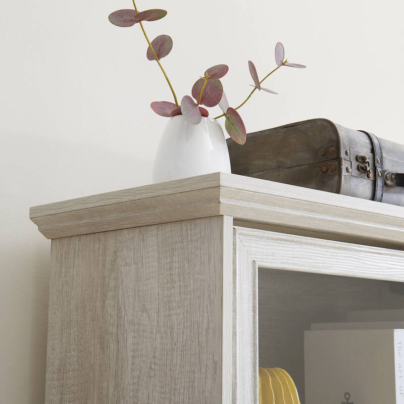 GDFStudio - Brookline Modern Storage Glass Display Cabinet with Flip-Up Glass Doors and 4-Tier Shelving