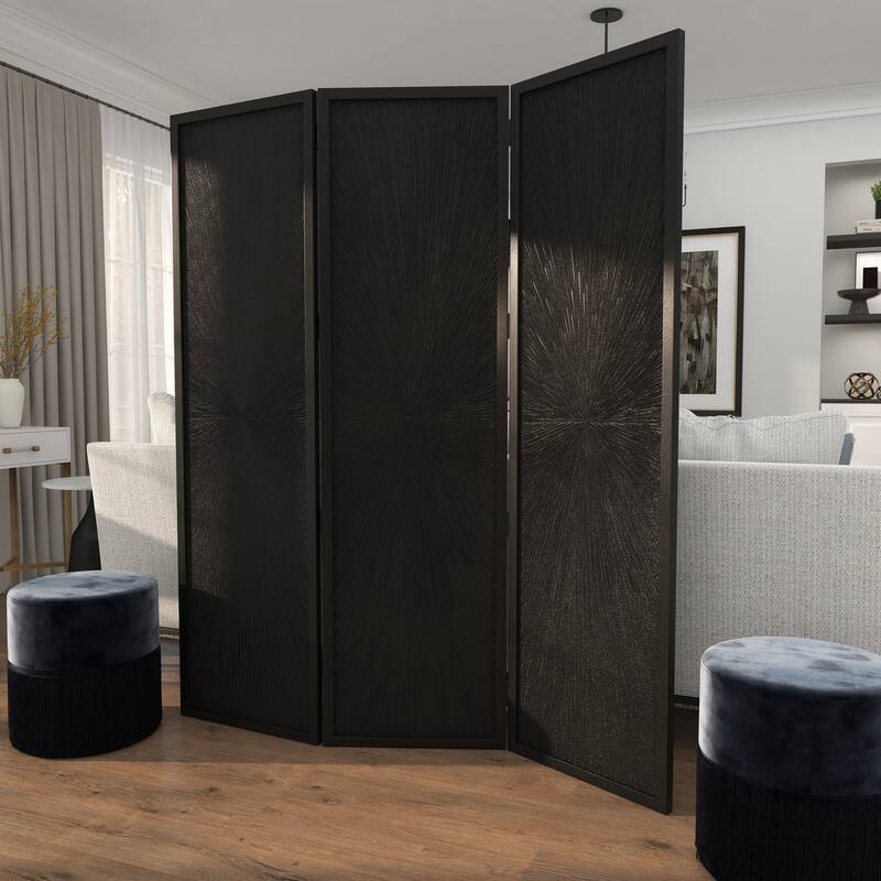 Black or White Mango Wood Contemporary Room Divider Screen with Carved Design - 60 x 70