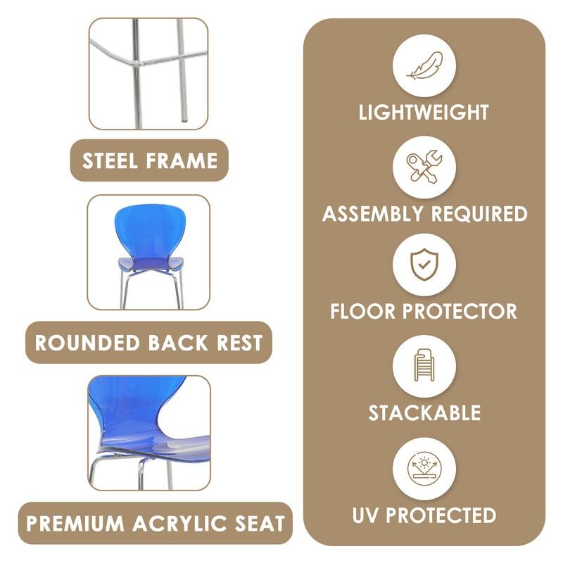 30 in. Seat Height Acrylic Plastic Barstool in Chrome Steel Frame Armless with Footrest