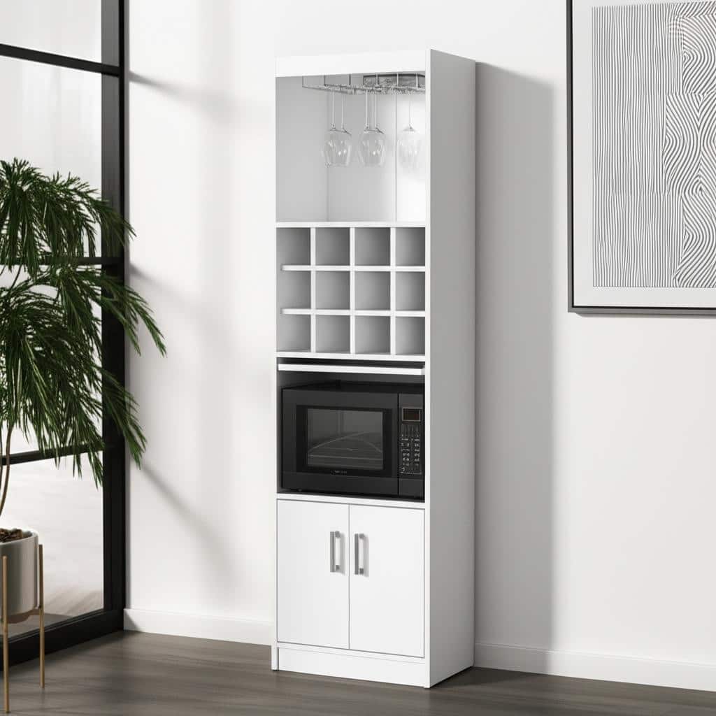 HomeRoots 71" White Wood Bar Cabinet With Two Doors