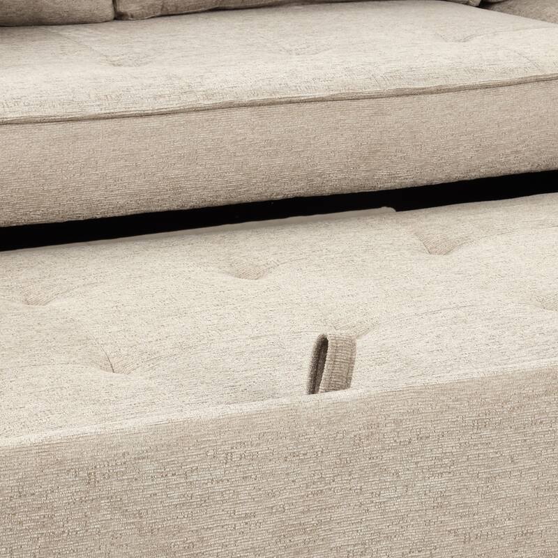 104.5" Chenille L-Shaped Sectional Sofa with Pull-Out Bed and Storage Chaise, 3-Seater