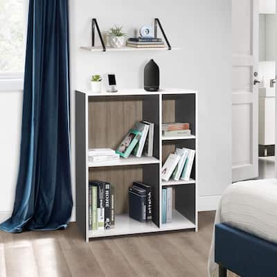 5 - Cube Wood Open Shelf Organizer Storage Bookcase, Gray/White