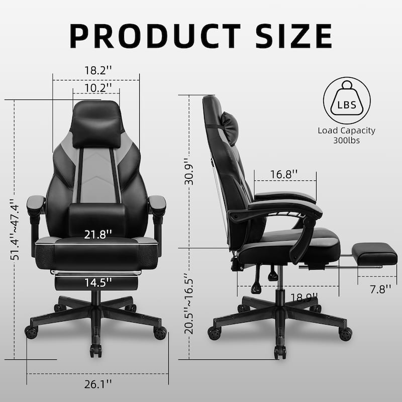 Adjustable Comfortable Game Chair Swiveling PC & Racing with Footrest