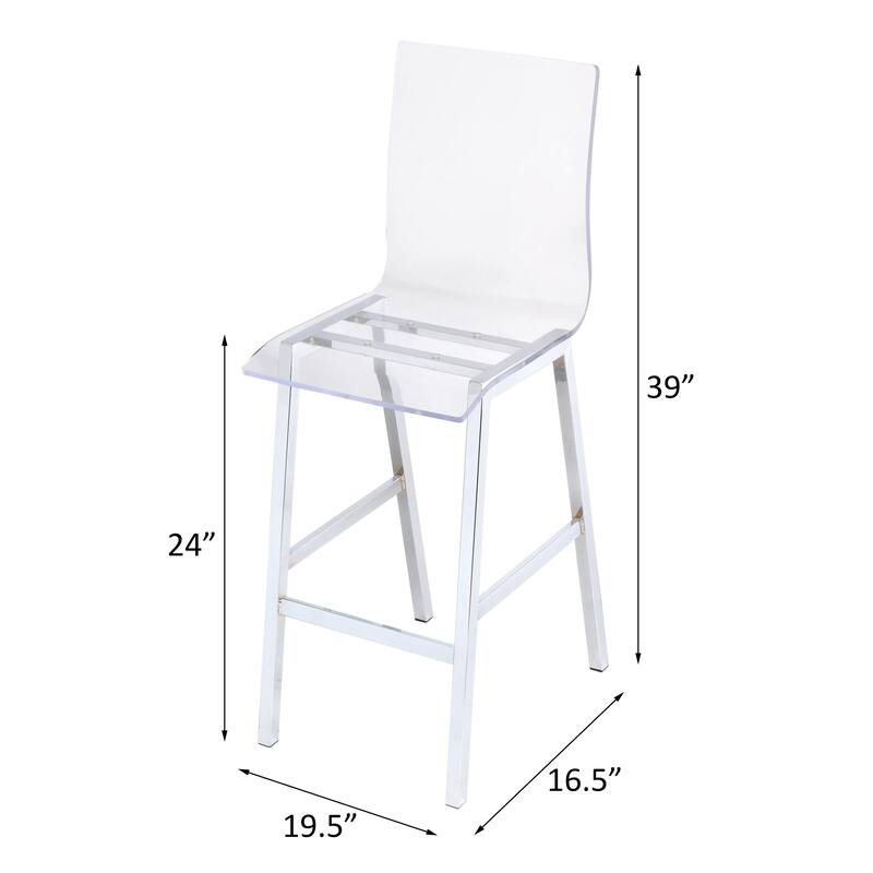 Clear and Chrome Armless Counter Height Chair (Set of 2) - White