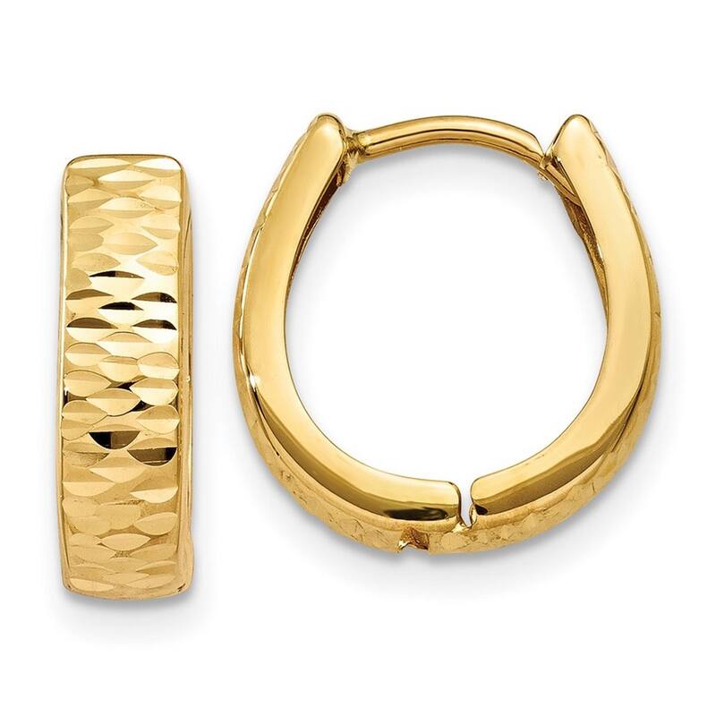Curata 10k Yellow or White Gold Textured Huggies Hinged Hoop Earrings - 15x4mm