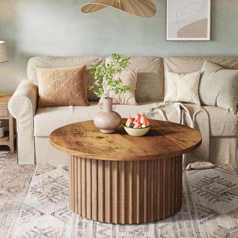31.5" Round Coffee Table, Farmhouse Circle Coffee Table Accent Center Table