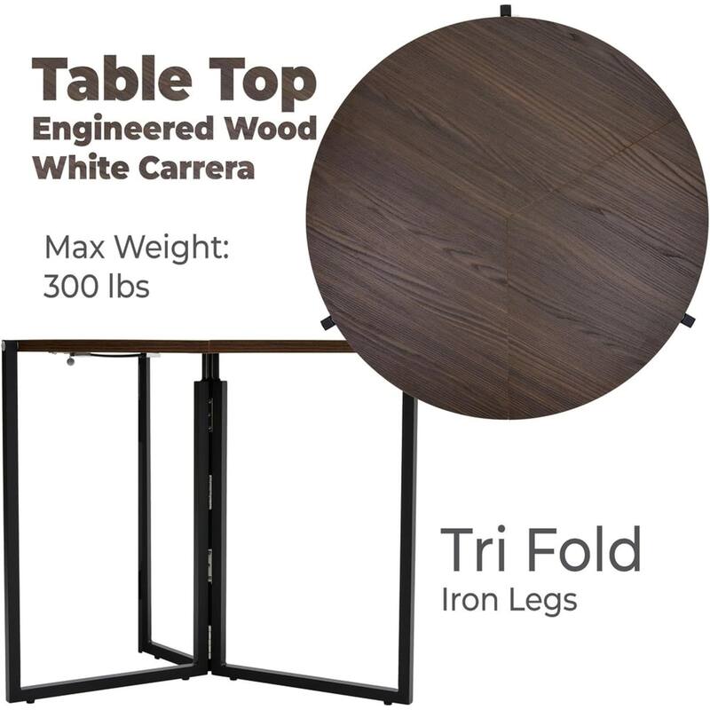 Chocolate Foldable Round Trifold Table 35" Space-Saving Multi-Use