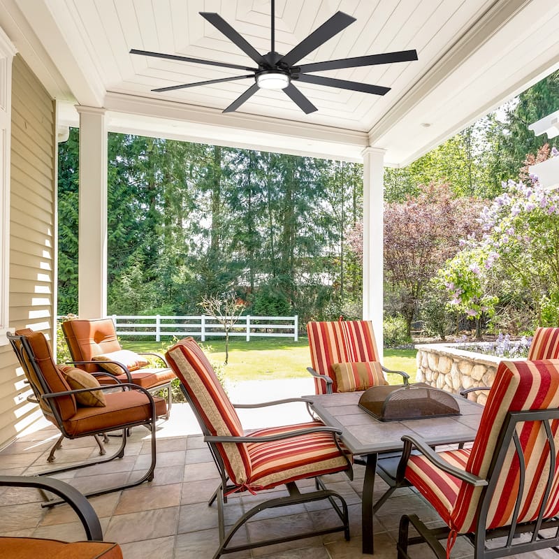 75"/80" Modern Matte Black Ceiling Fan with LED Light and Remote(8/10 Blades)