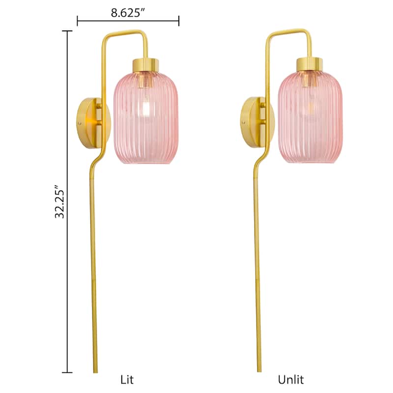 Adrienne River of Goods Pink Glass and Metal Retro Wall Sconce - 5.375" x 8.625" x 32.25"