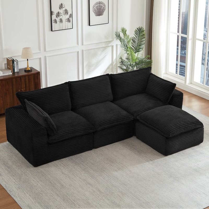 109.4" L-Shaped Cloud Sectional Sofa with Ottoman, No Assembly Required