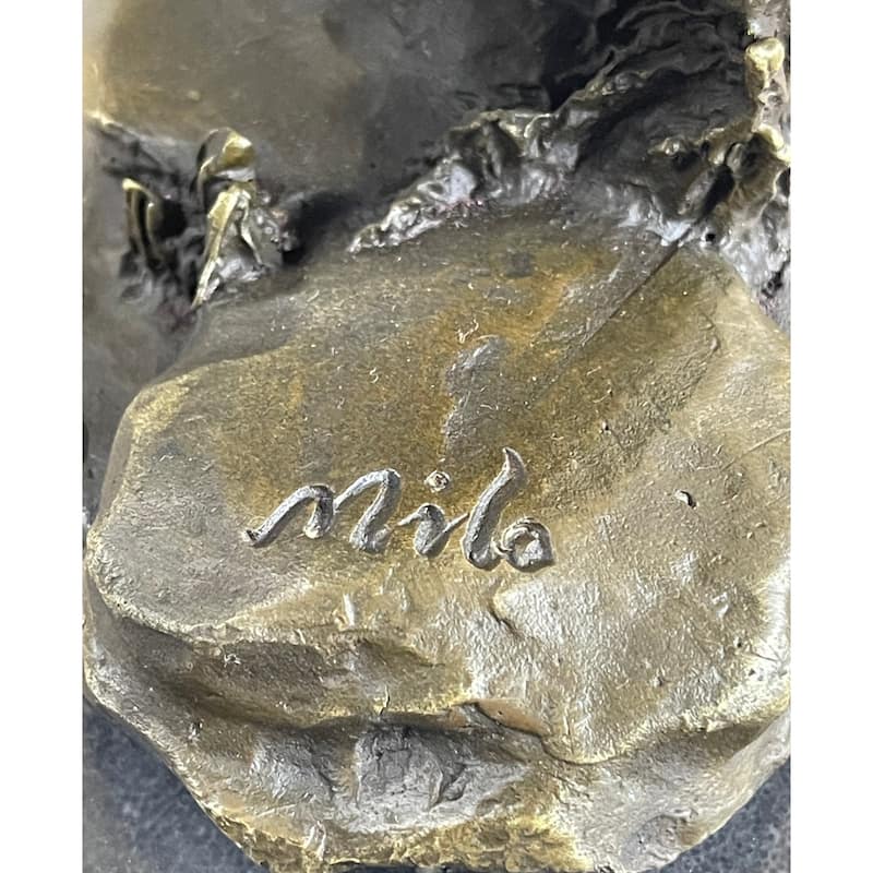 Running Cheetah Bronze Statue Sculpture Figure Marble Base Signed Milo