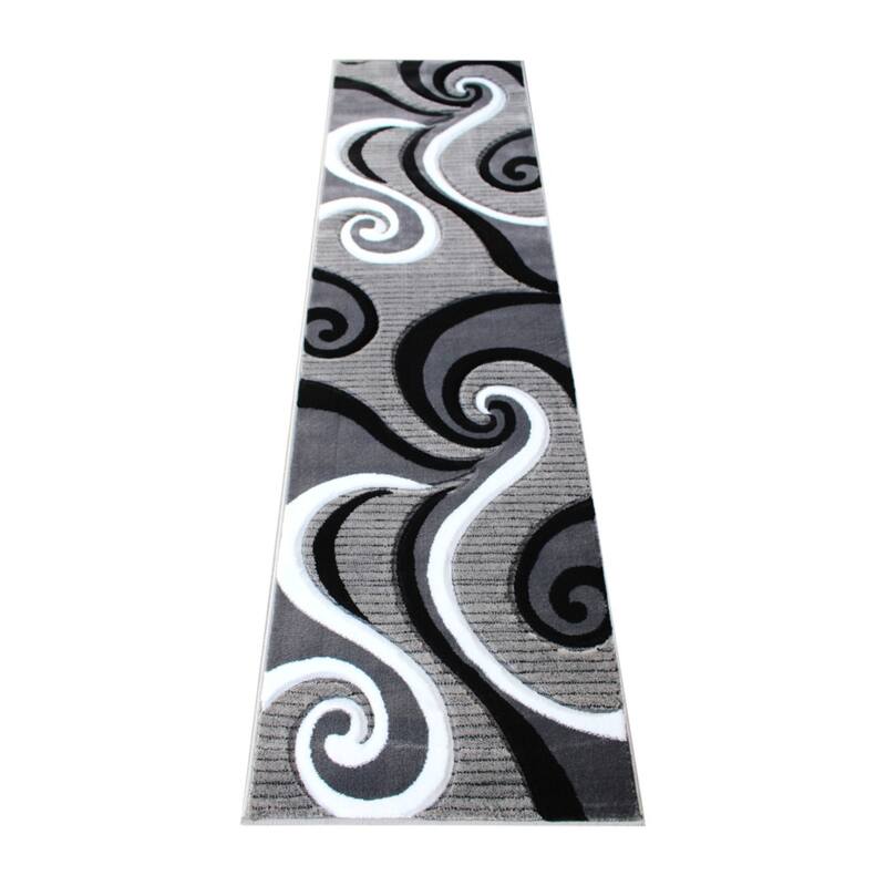 Modern High-Low Sculpted Swirl Design Abstract Area Rug - 2' x 7' - Grey