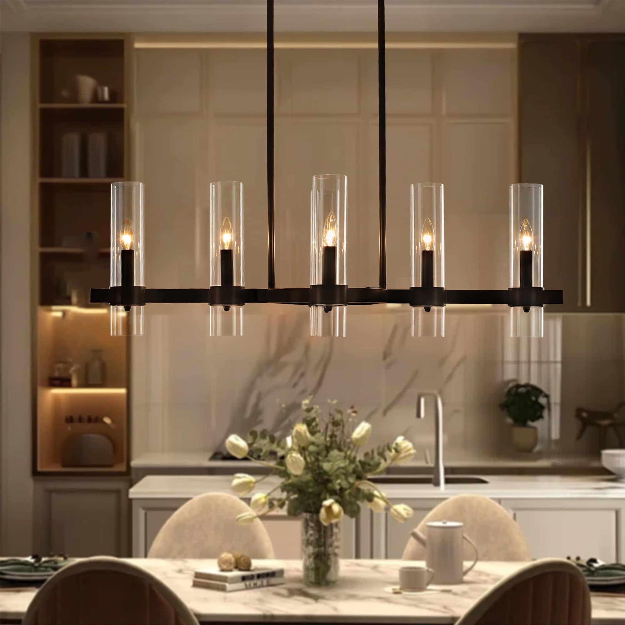 6-Light Kitchen Island Linear Chandelier - Matte Black