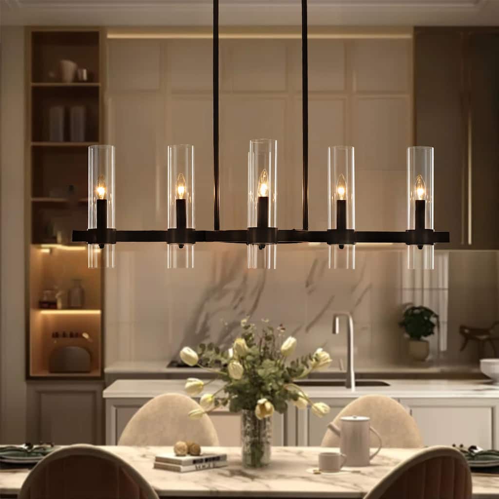 6-Light Kitchen Island Linear Chandelier - Matte Black