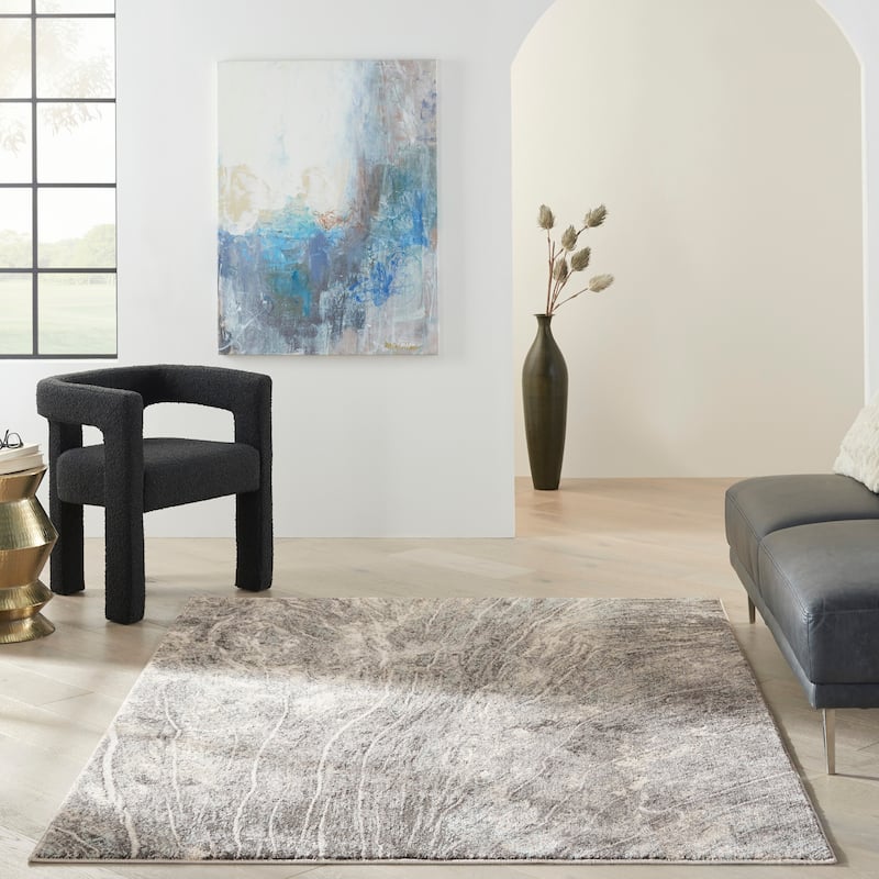 Nourison Marmara Contemporary Abstract Area Rug - 2' 2" x 7' 6" - Charcoal/Ivory