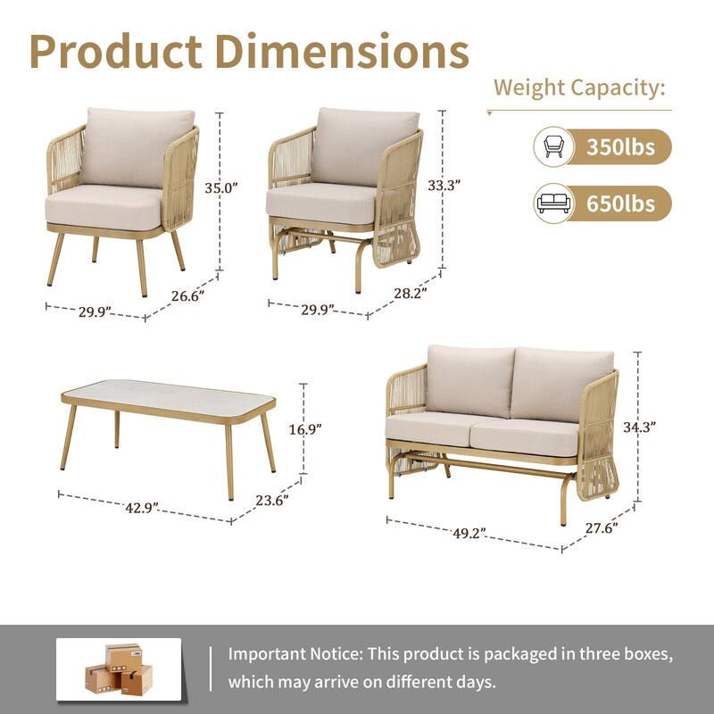 Pocassy Patio Sofa Glider Chair with Coffee Table