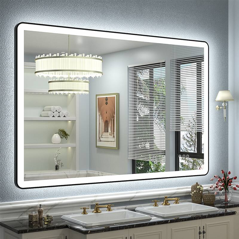 KIOTEE Rectangular Framed Front & Back LED Lighted Anti-Fog Tempered Glass Bathroom Vanity Mirror with ETL and 3-Year Warranty - 48x36