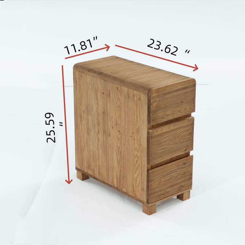 Solid Wood 3-Drawer Nightstand,Farmhouse Rectangle Bedside Table for Bedroom