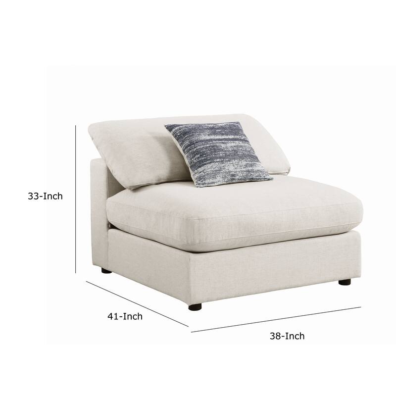 Fabric Upholstered Wooden Armless Chair with Loose Cushion Seat, Beige