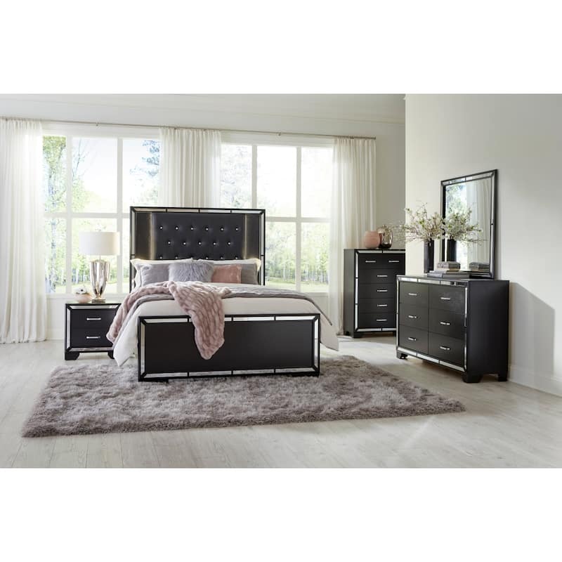 Bennett Black LED Faux Leather Upholstered Tufted Bed