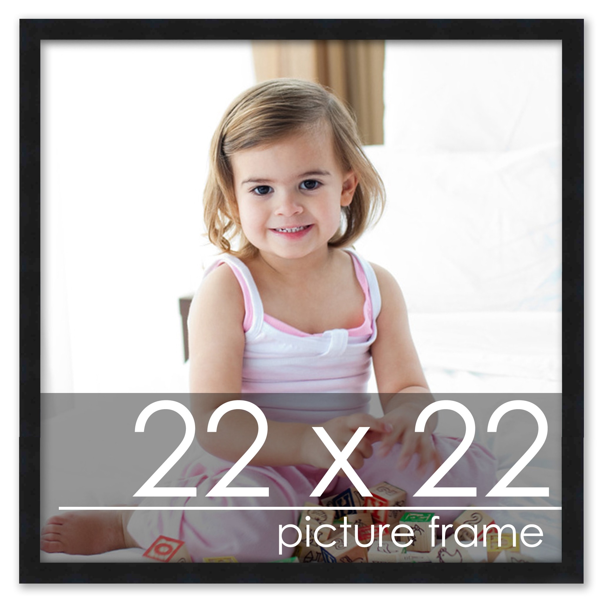 22X22 Contemporary Black Wood Picture Square Frame - Picture Frame Includes UV Acrylic, Foam Board Backing, & Hanging Hardware!