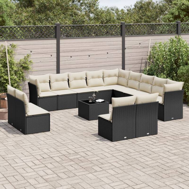 vidaXL Garden Sofa Set Black - Black and cream Large With table