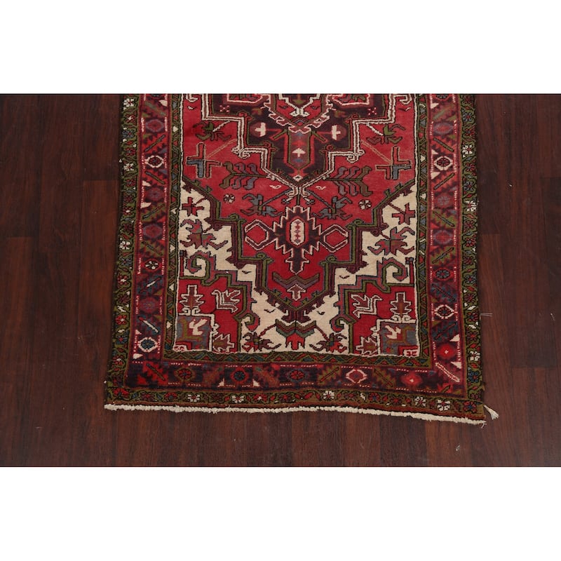 Geometric Traditional Heriz Persian Area Rug Hand-knotted Wool Carpet - 3'7" x 7'1"
