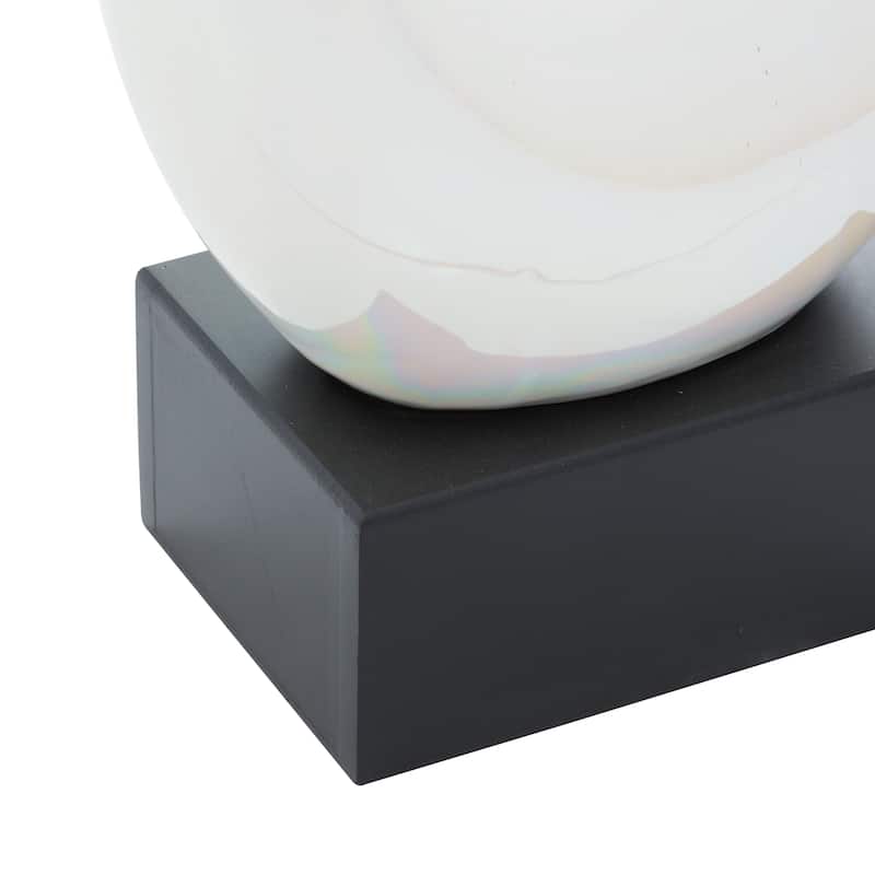 Ceramic Abstract Swirl Decorative Sculpture with Black Wooden Base - Silver or White - Roche River Decor