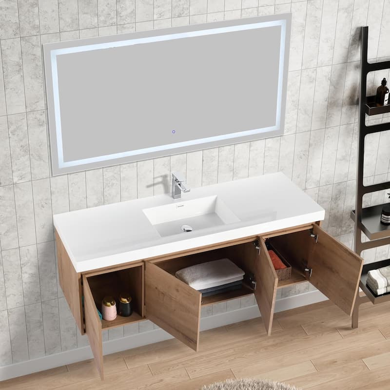 Blossom 60" Wall Mount Vanity with Single Acrylic Sink, Modern Design