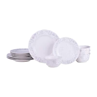 Refreshed Floral White Porcelain 12 Pc Dinnerware Set