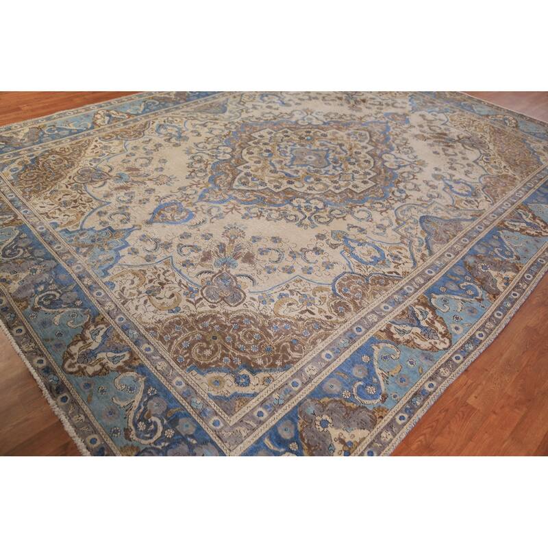 Geometric Tabriz Persian Area Rug Handmade Bedroom Wool Carpet - 9'8"x 13'1"