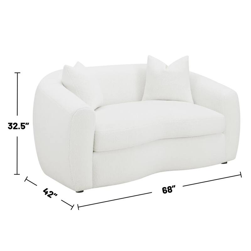 Fabric Upholstered Loveseat with Accent Pillows in Natural and Black