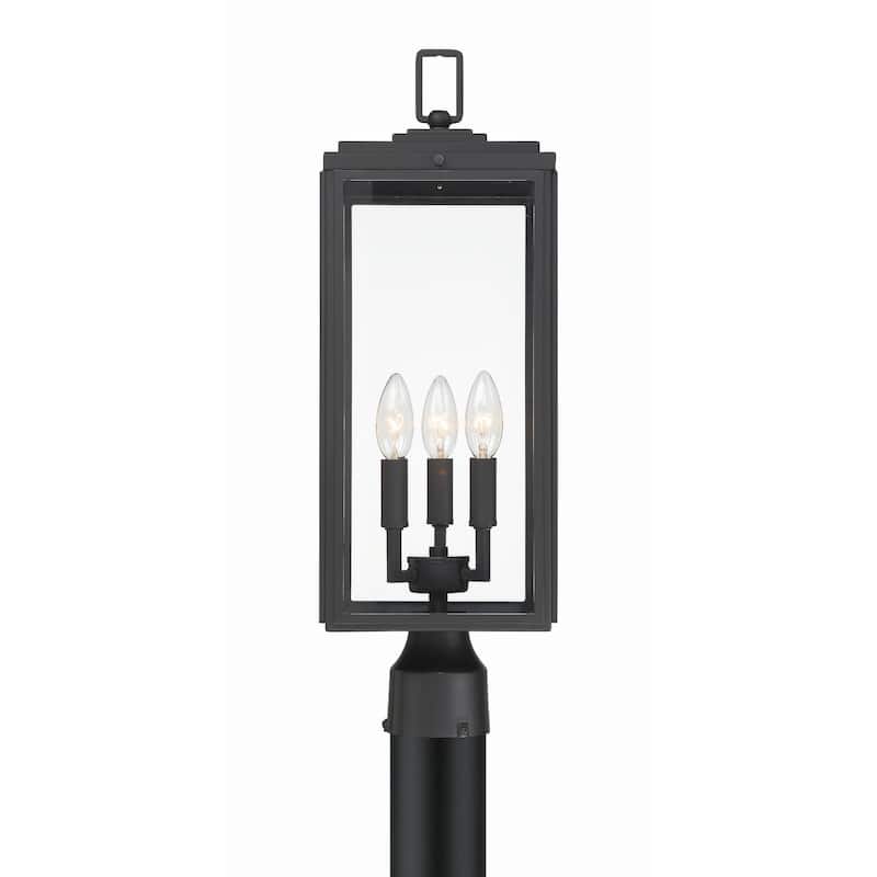 Byron 3 Light Matte Black Outdoor Lantern Post - 7.5"W x 22.25"H - 7.5"W x 22.25"H