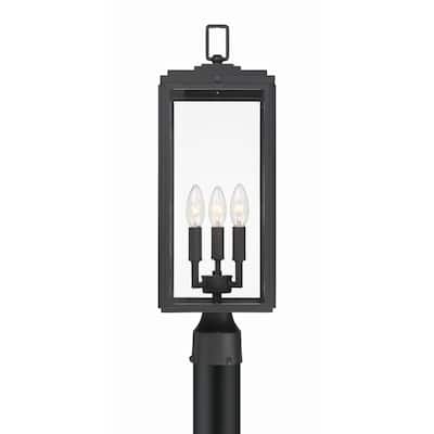Byron 3 Light Matte Black Outdoor Lantern Post - 7.5"W x 22.25"H