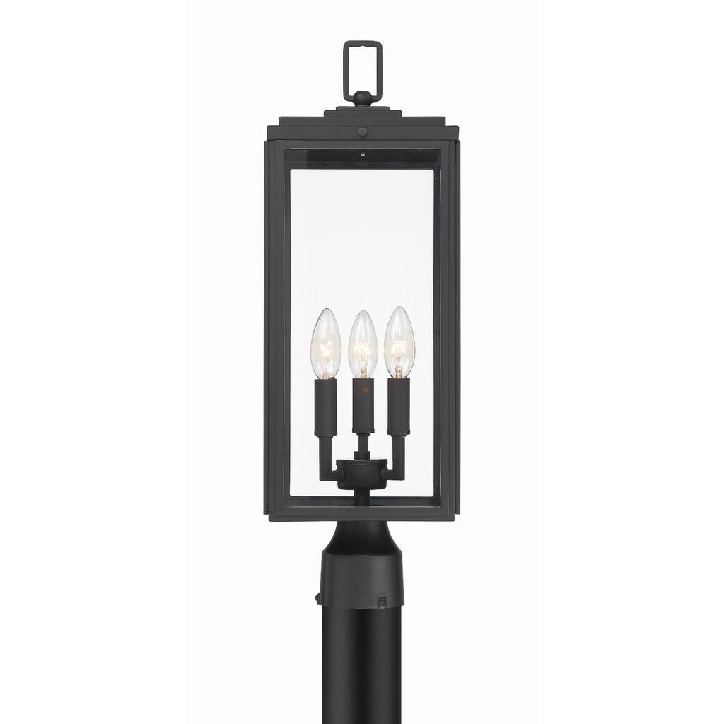 Byron 3 Light Matte Black Outdoor Lantern Post - 7.5"W x 22.25"H