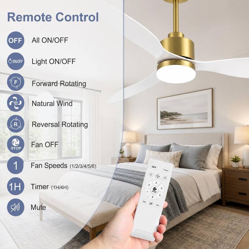 Airsurfer 52 in LED Ceiling Fan with Light, 3 Blades, Remote Control, 6 Speeds