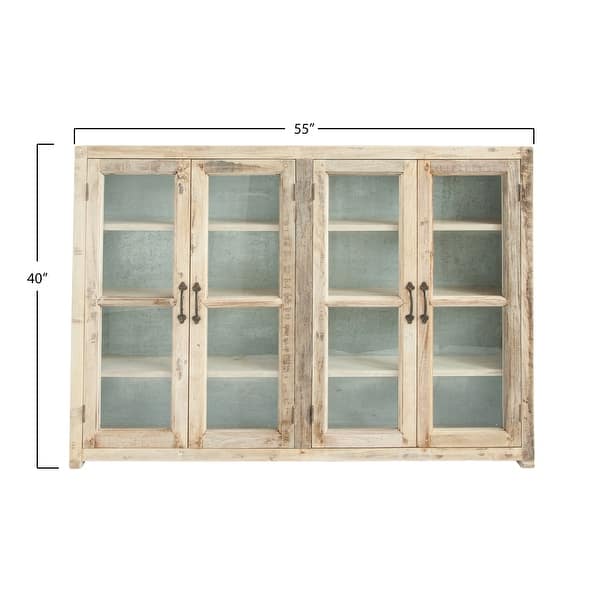Reclaimed Wood Cabinet with 4 Glass Doors, 4 Shelves & Zinc Metal Backing (Each one will vary)