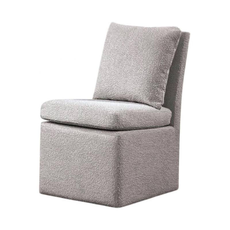 Ager Side Dining Chair with Caster Wheels, Light Gray Boucle Chenille