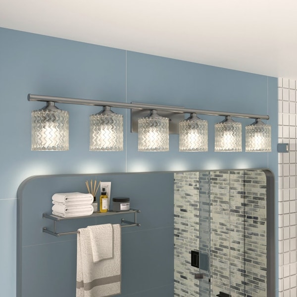 Acroma 6 Light Modern Statement Crystal Bathroom Vanity Light 45 Inches SatinBrass 10006BG