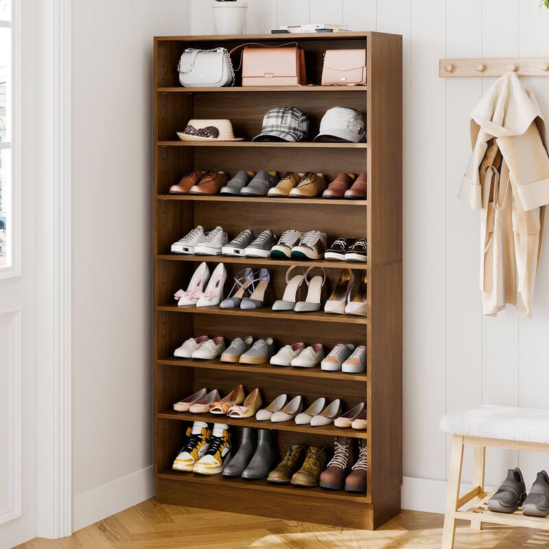 40 Pair Shoe Cabinet with Adjustable Shelves, Large Shoe Storage Rack for Closets, Mudrooms, Entryways - Brown