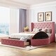 preview thumbnail 19 of 22, Nestfair Queen Size Upholstered Platform Bed with 1 Drawer and 2 Side Storage Stool Pink