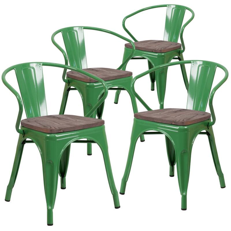 4 Pk. Metal Chair with Wood Seat and Arms